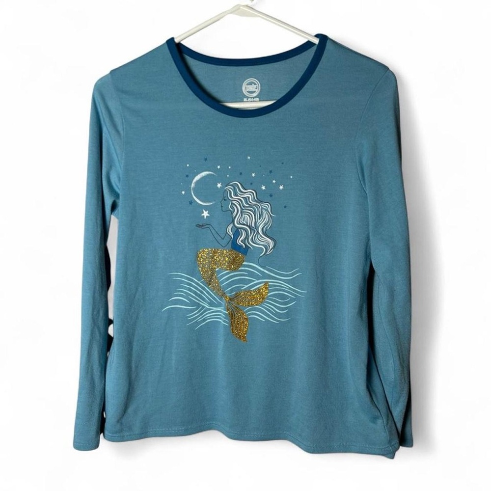 Kids XL Blue Long Sleeve Mermaid Graphic T Shirt